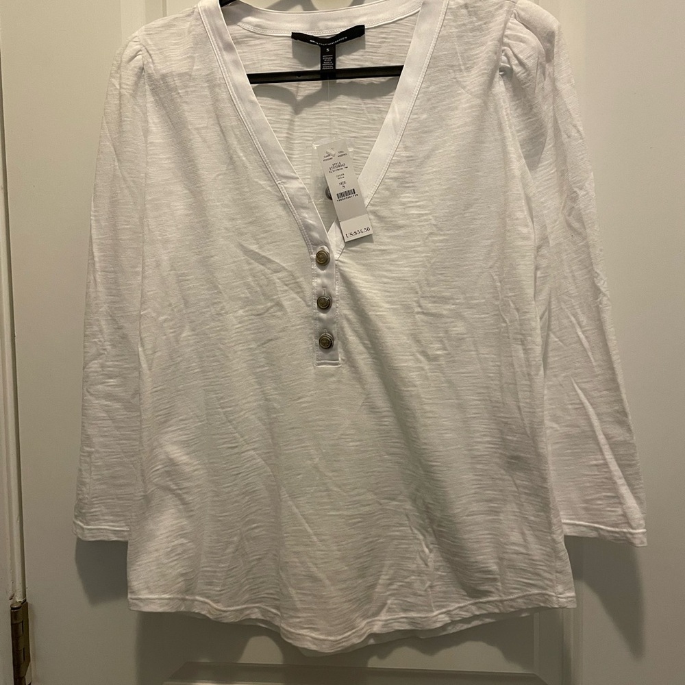 White House Black Market White 3/4 Sleeve Buttoned Blouse
